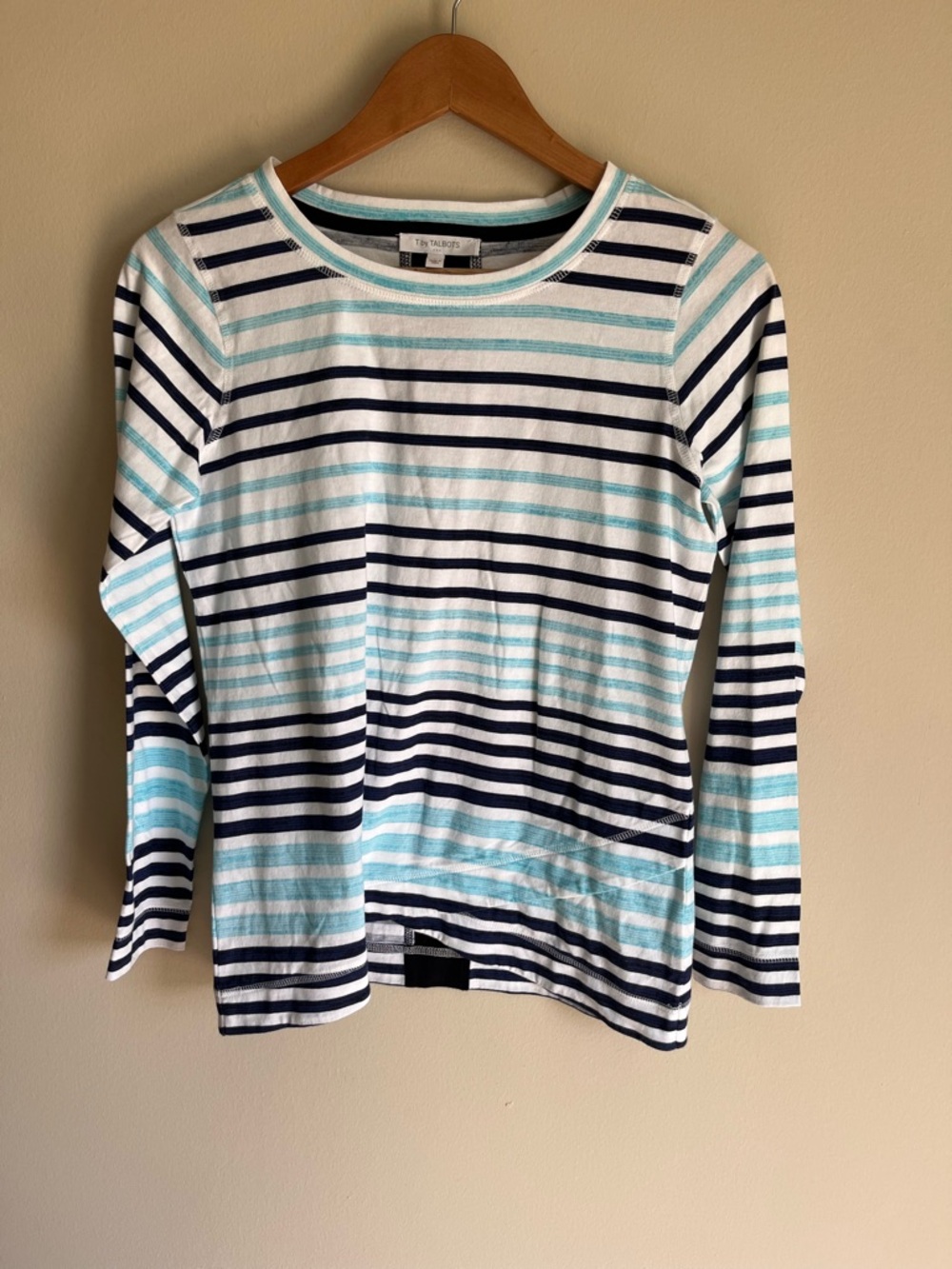 Talbots NEW Women's Blue and White Stripe Cotton Long Sleeve Shirt Top Size P